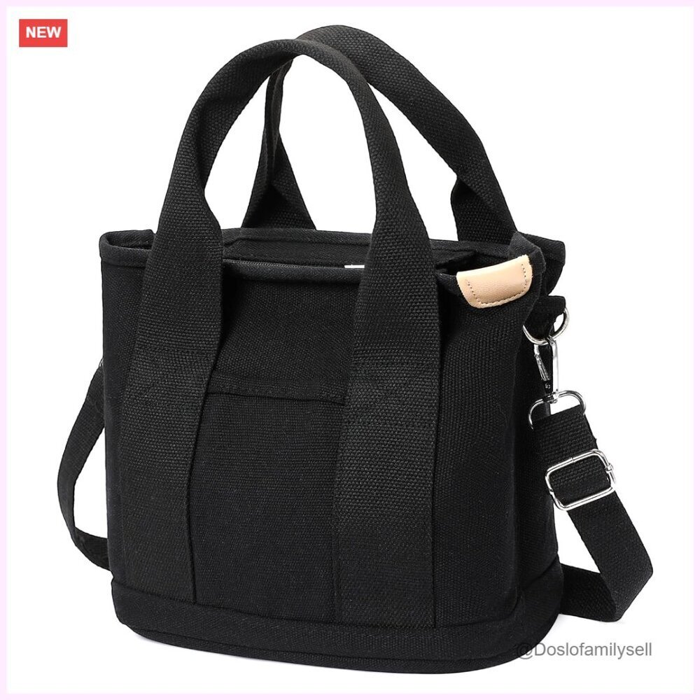 Canvas Tote Bag with Zipper, Crossbody Mini Tote with Pockets